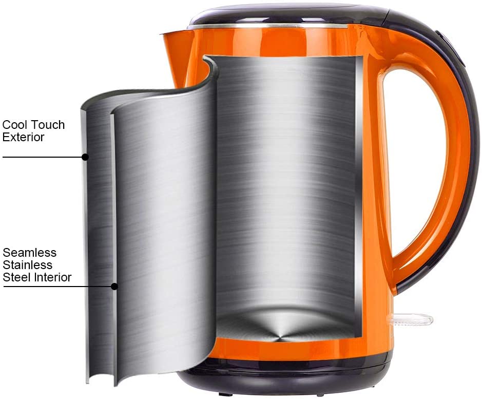Secura SWK-1701DB The Original Stainless Steel Double Wall Electric Water  Kettle 1.8 Quart, Orange - The Secura
