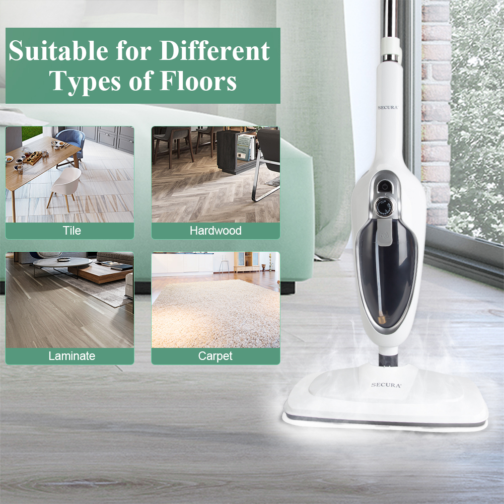 Secura Steam Mop 10-in-1 Convenient Detachable Steam Cleaner, White  Multifunctional Cleaning Machine Floor Steamer with 3 Microfiber Mop Pads