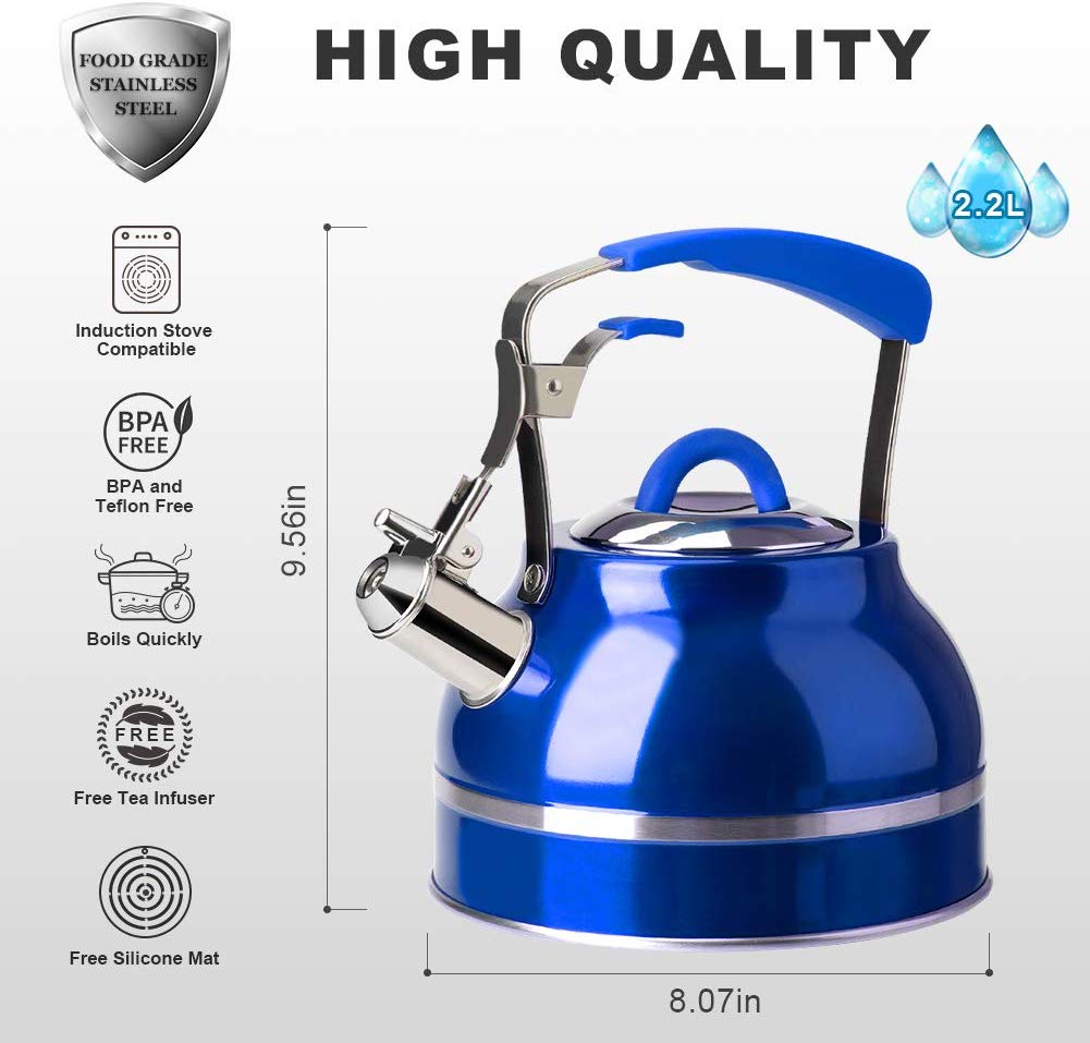 2 Liter Stainless Steel Whistling Tea Kettle Stove Top Water