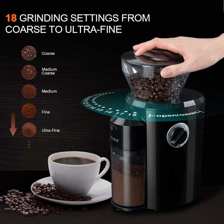 Secura Burr Coffee Grinder, Conical Burr Mill Grinder with 18 Grind