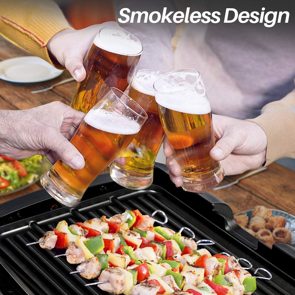Smokeless Indoor Electric BBQ Grill with Glass Lid Dishwasher Safe